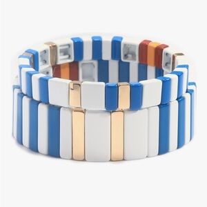 Blue and White Striped Bracelet Set